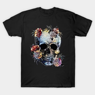 Skull and pink roses, sugar skulls and roses T-Shirt